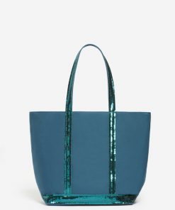 Vanessabruno Femme Sacs Cabas M Zippé En Toile | Vert Paon