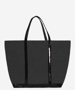 Vanessabruno Femme Sacs Cabas Xl En Lin | Noir