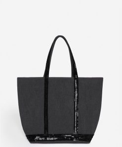 Vanessabruno Femme Sacs Cabas M Zippé En Lin | Noir