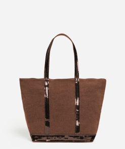 Vanessabruno Femme Sacs Cabas M Zippé En Lin | Moka